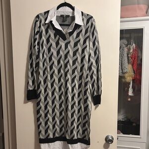 Ashley Stewart Black and Gray Chevron Dress